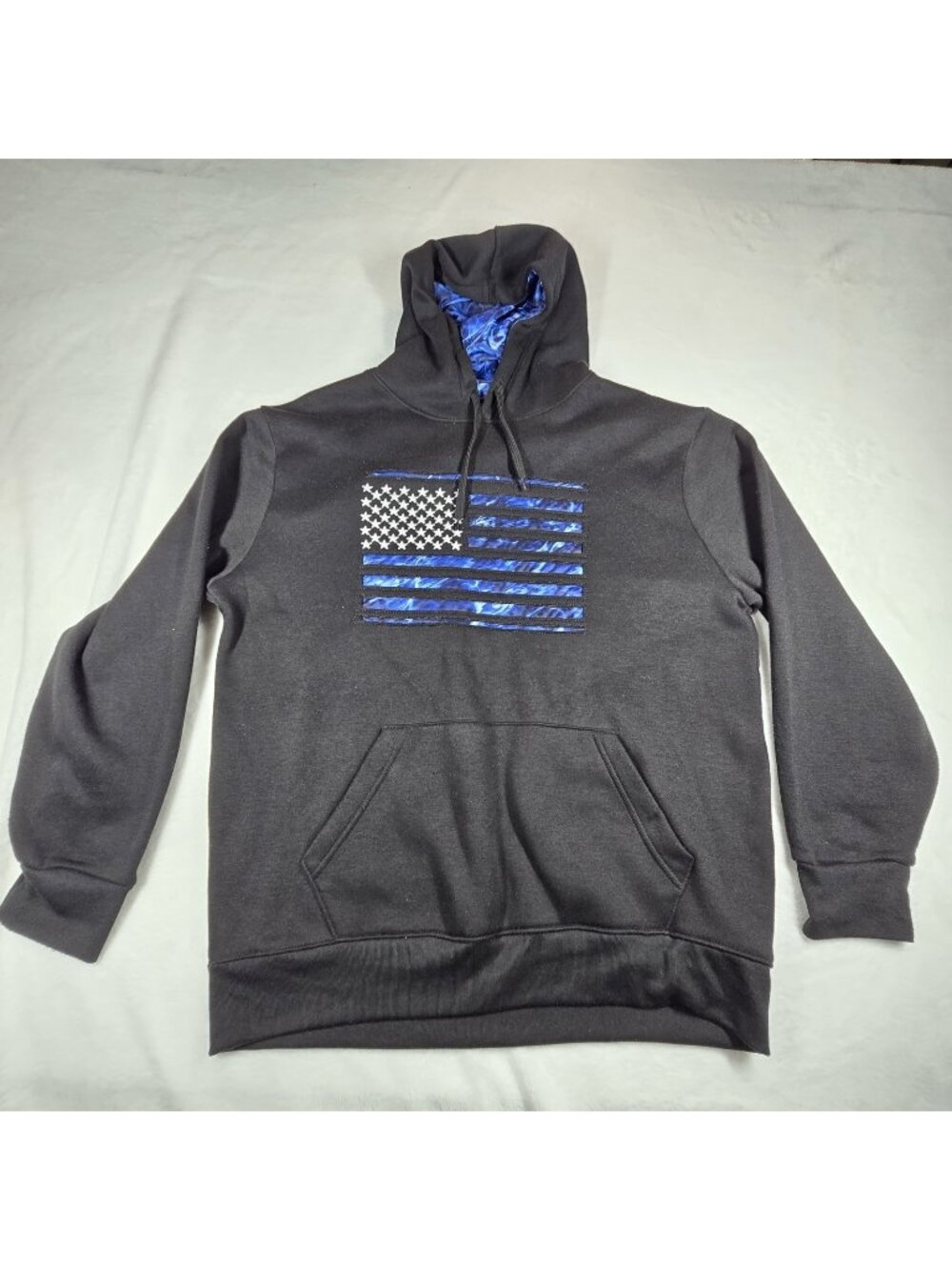Mossy Oak Unisex Hoodie Elements Camo American Flag Black / Blue Sweatshirt XL